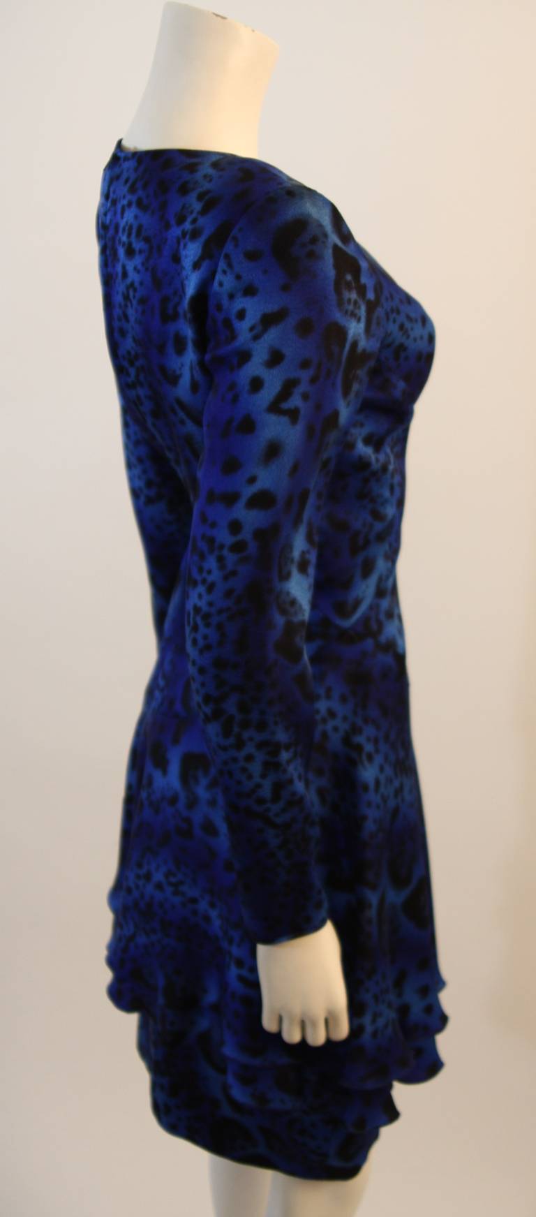 Emanuel Ungaro Rich Blue Abstract Animal Print Dress Size 8 3