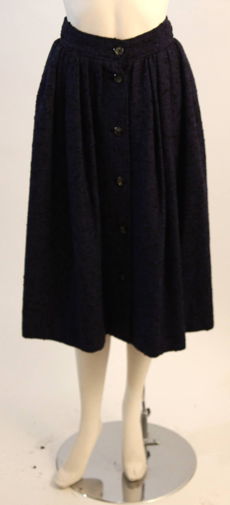 Yves St. Laurent Blue Wool Skirt and Cape Ensemble Size 40 4