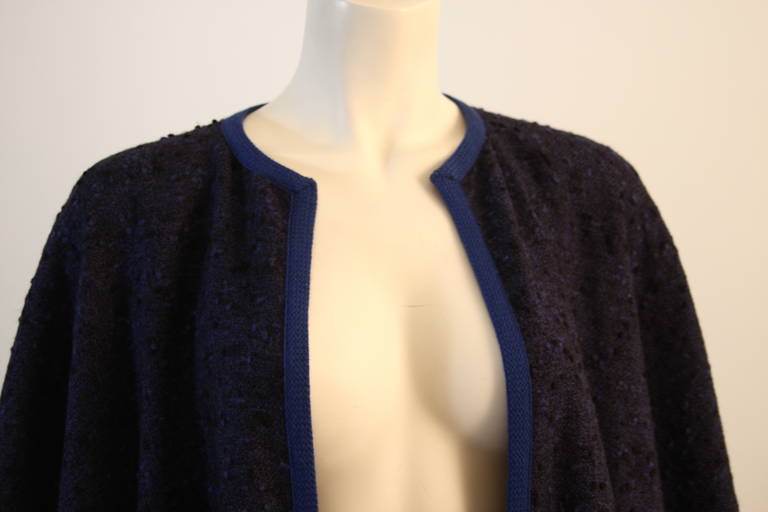 Black Yves St. Laurent Blue Wool Skirt and Cape Ensemble Size 40