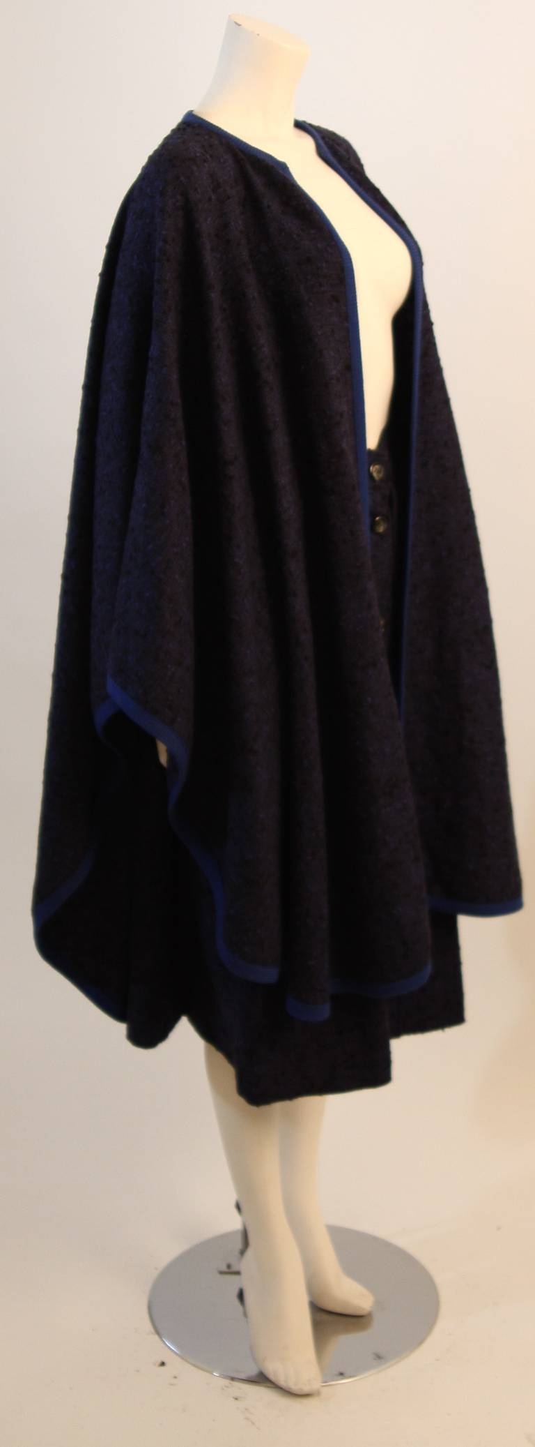 Yves St. Laurent Blue Wool Skirt and Cape Ensemble Size 40 In Excellent Condition In Los Angeles, CA