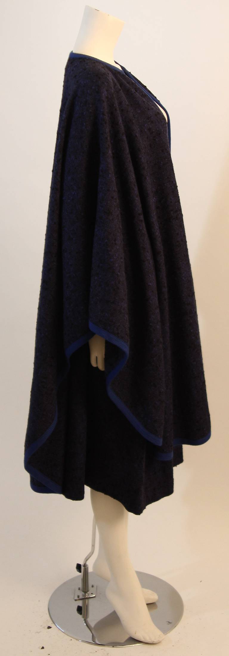 Women's Yves St. Laurent Blue Wool Skirt and Cape Ensemble Size 40