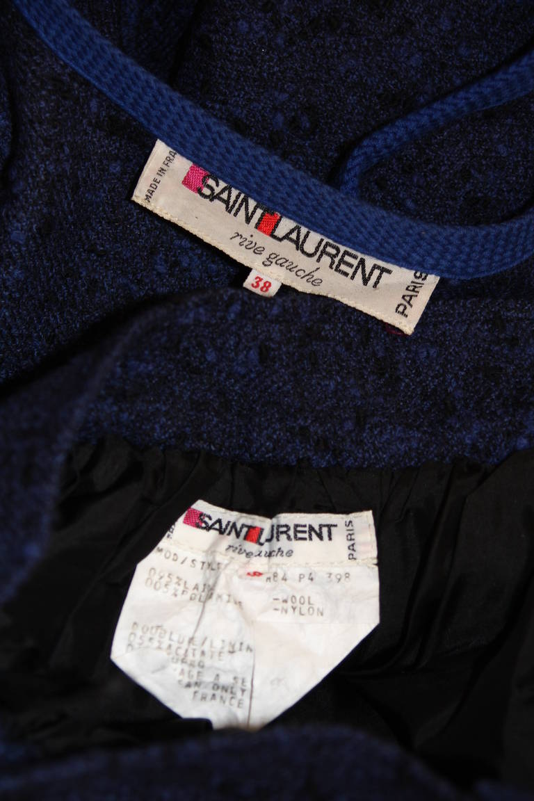 Yves St. Laurent Blue Wool Skirt and Cape Ensemble Size 40 5