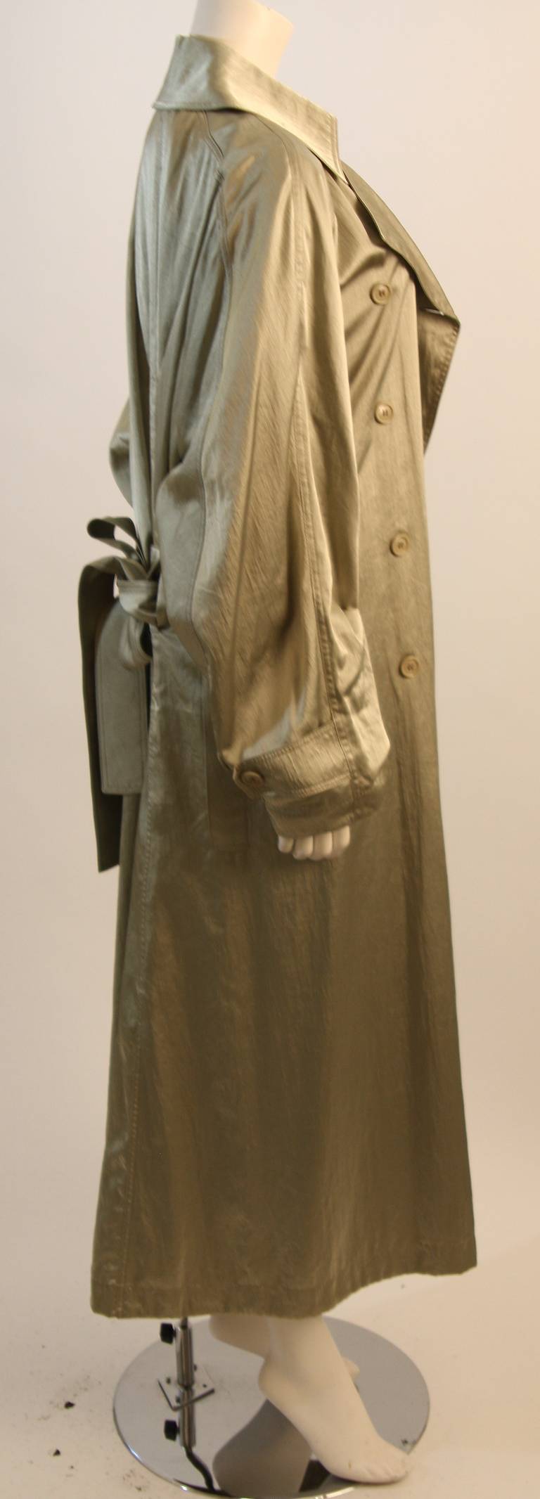 Phenomenal Alaia Sage Satin Finish Oversized Trench Coat 1