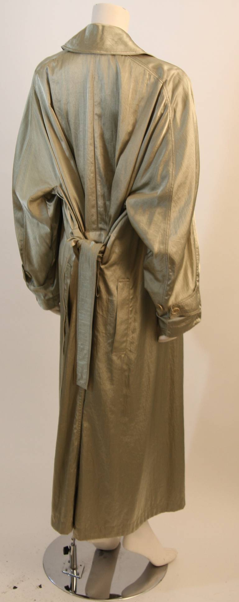 Phenomenal Alaia Sage Satin Finish Oversized Trench Coat 3