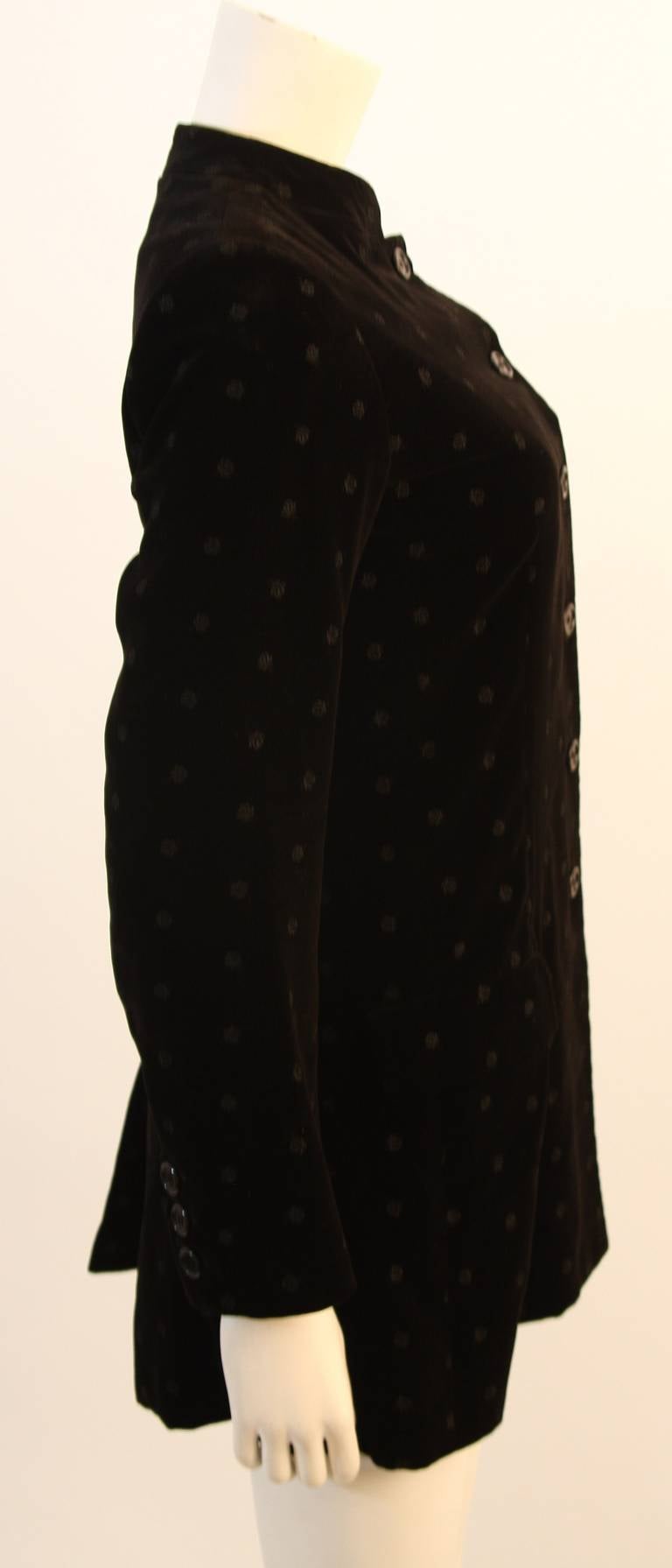 Yves Saint Laurent 1970's Black Velvet Blazer Nehru Collar In Excellent Condition In Los Angeles, CA