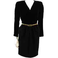 Oscar De La Renta Velvet Bodice Cocktail Dress with Gold and Emerald Detail 10