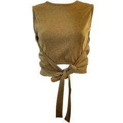 Moschino Gold Metallic Wrap Panel Holiday Sleeveless Blouse Size 42 2