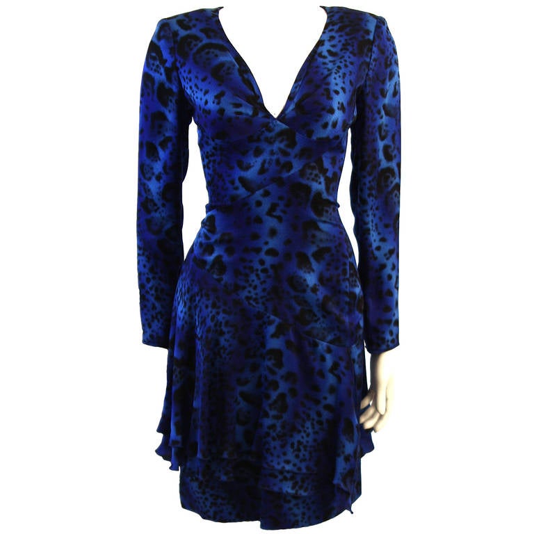 Emanuel Ungaro Rich Blue Abstract Animal Print Dress Size 8