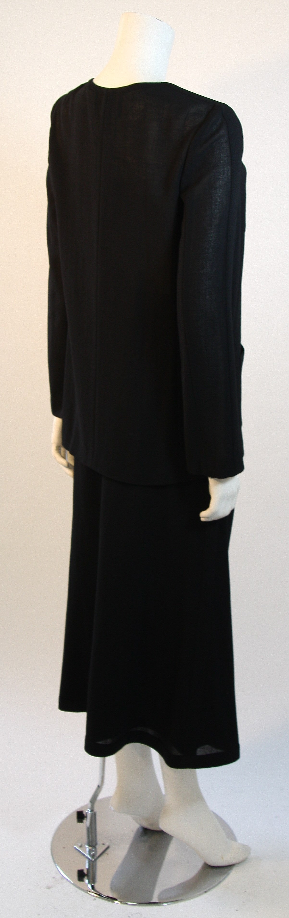 Women's 1999 Chanel Sheer Black wool 4 pocket Jacket & wool silk lined Skirt sz 40 For Sale