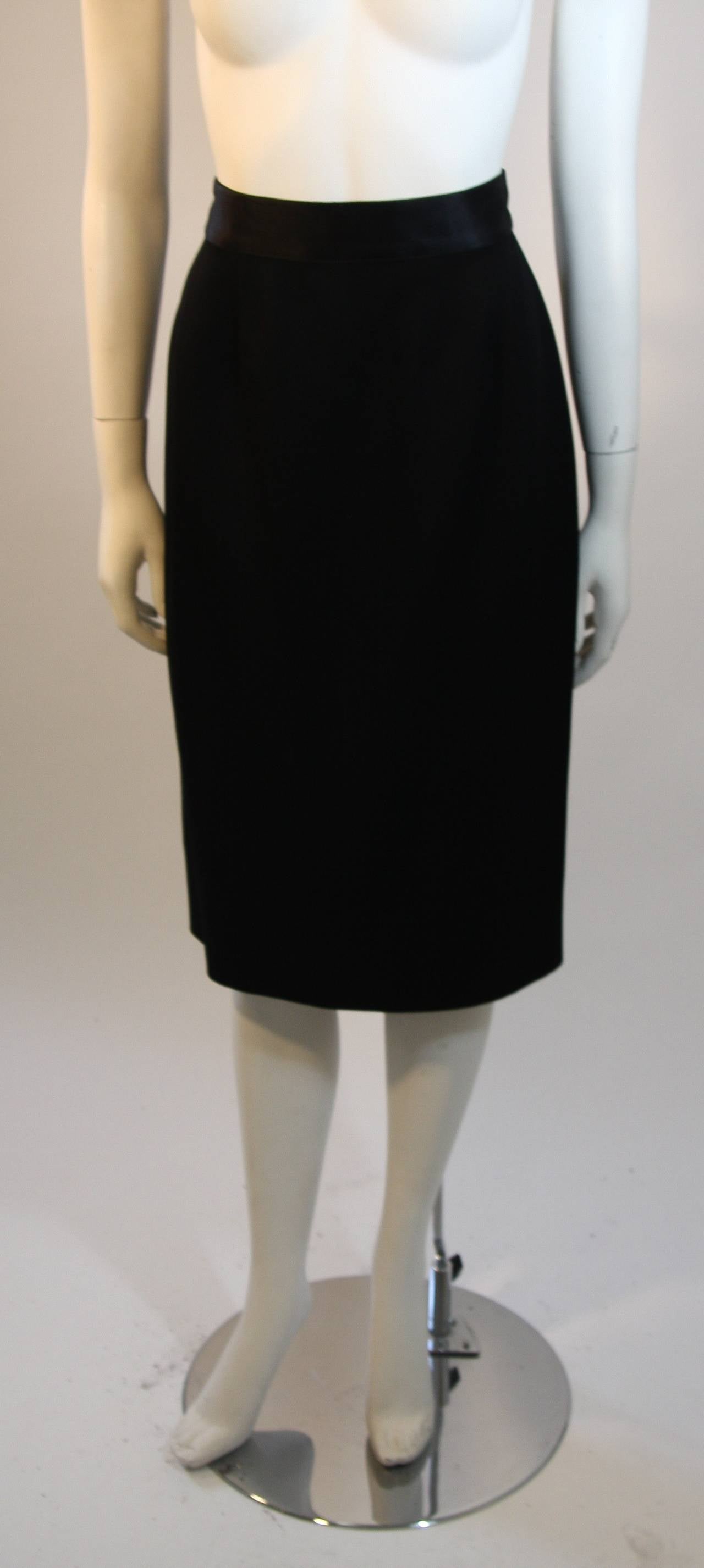 2001 Chanel Black wool with Silk Ribbon Sash & Bow Jacket & Skirt Suit For Sale 2