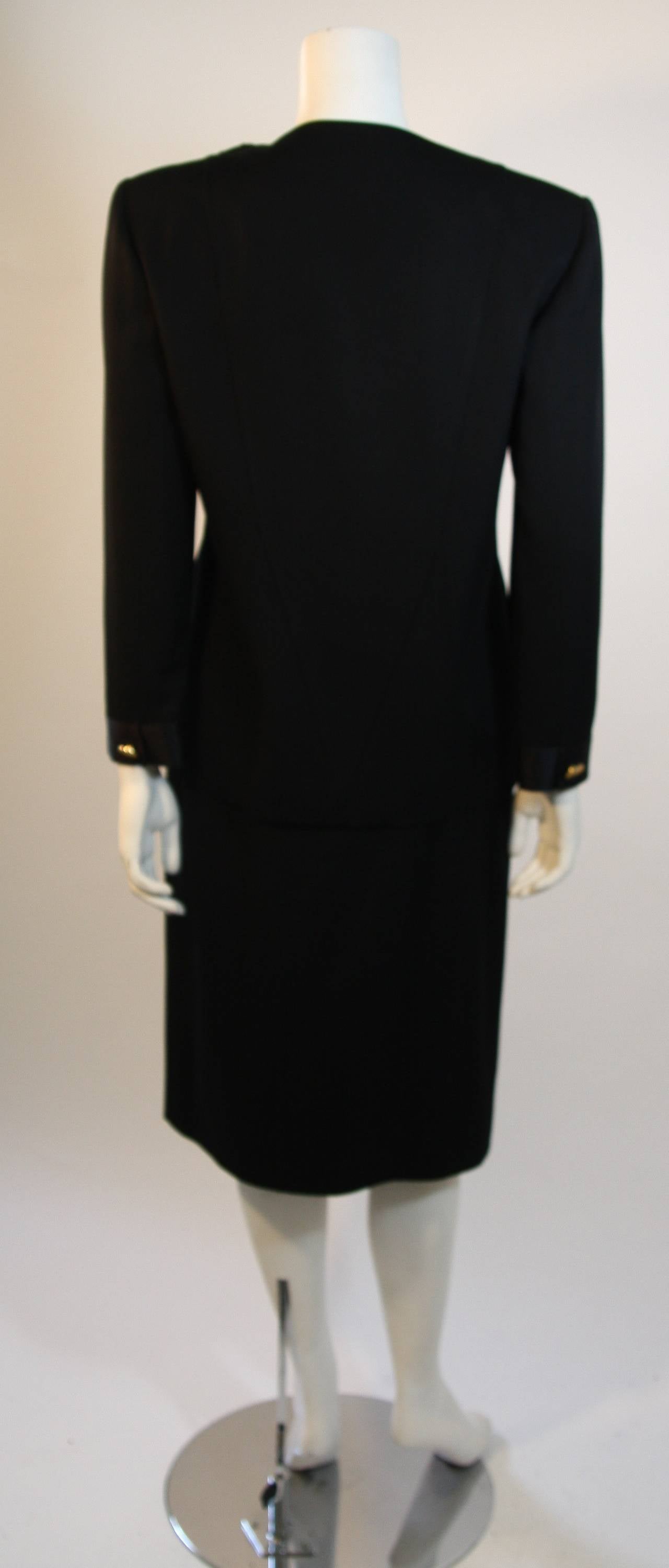 1990s Chanel Black wool with Silk Ribbon Sash and Bow Jacket and Skirt ...