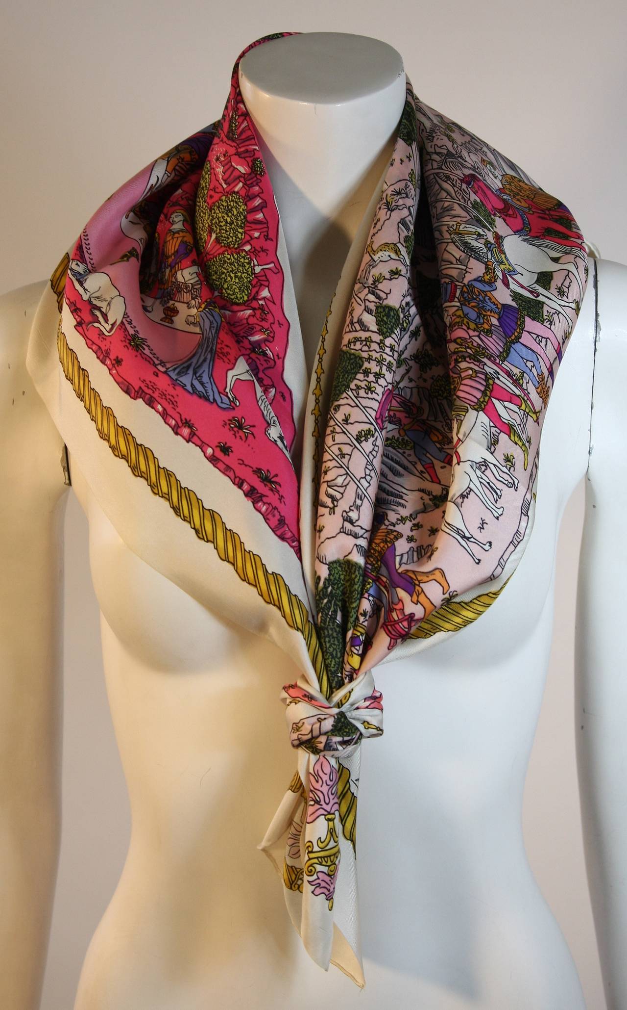 Women's Emilio Pucci 1960s Rare Cream Silk twill with Pink & Gold Royal Feast Print