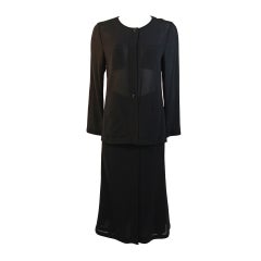 1999 Chanel Sheer Black wool 4 pocket Jacket & wool silk lined Skirt sz 40