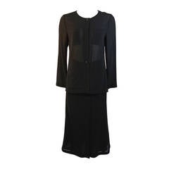 1999 Chanel Sheer Black wool 4 pocket Jacket & wool silk lined Skirt sz 40 6