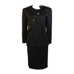 1990s Chanel Black wool with Silk Ribbon Sash & Bow Jacket & Skirt Suit 4
