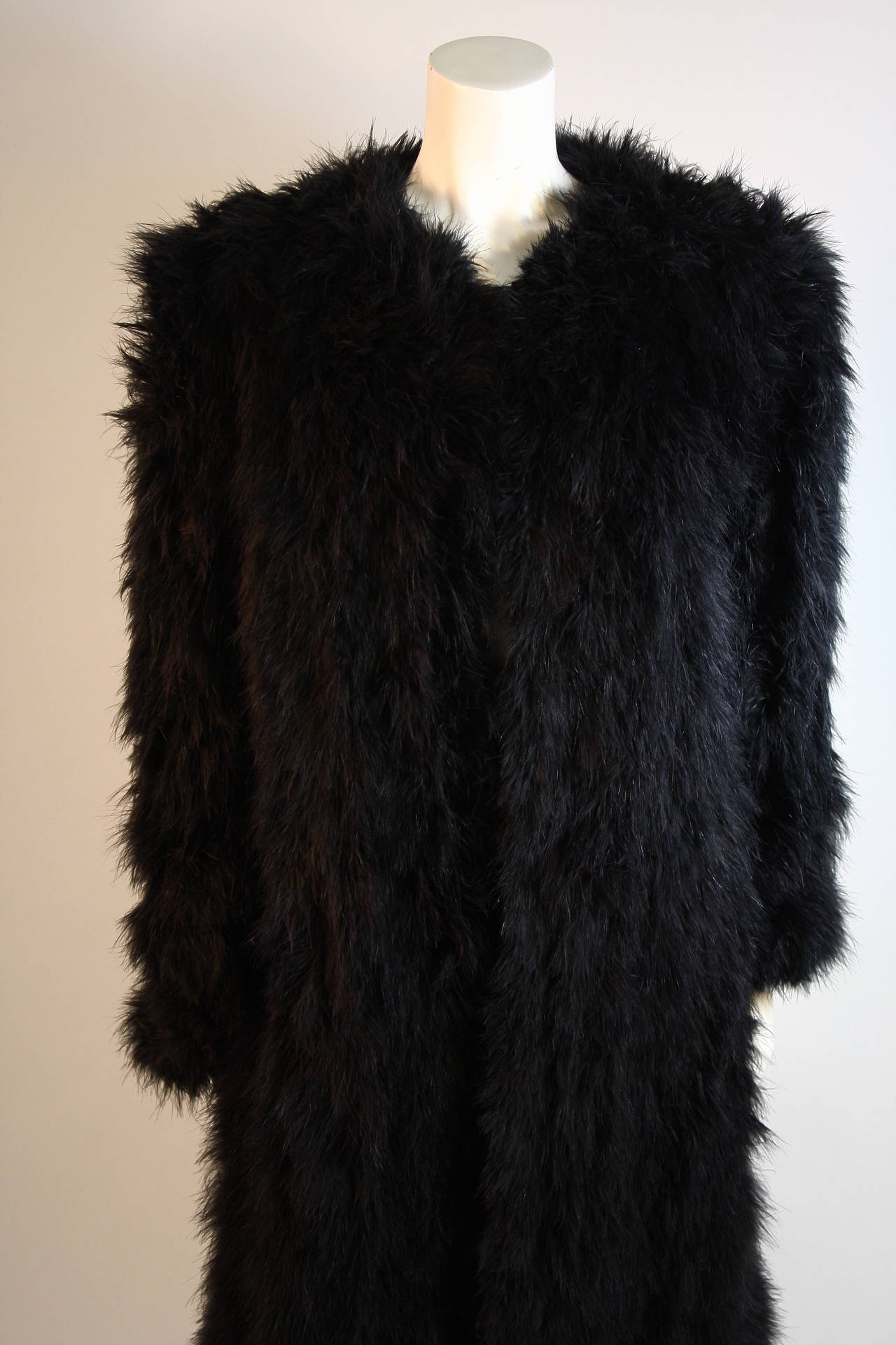Vintage 1970's Black Ostrich Feather Full Length Coat Generous Size at ...