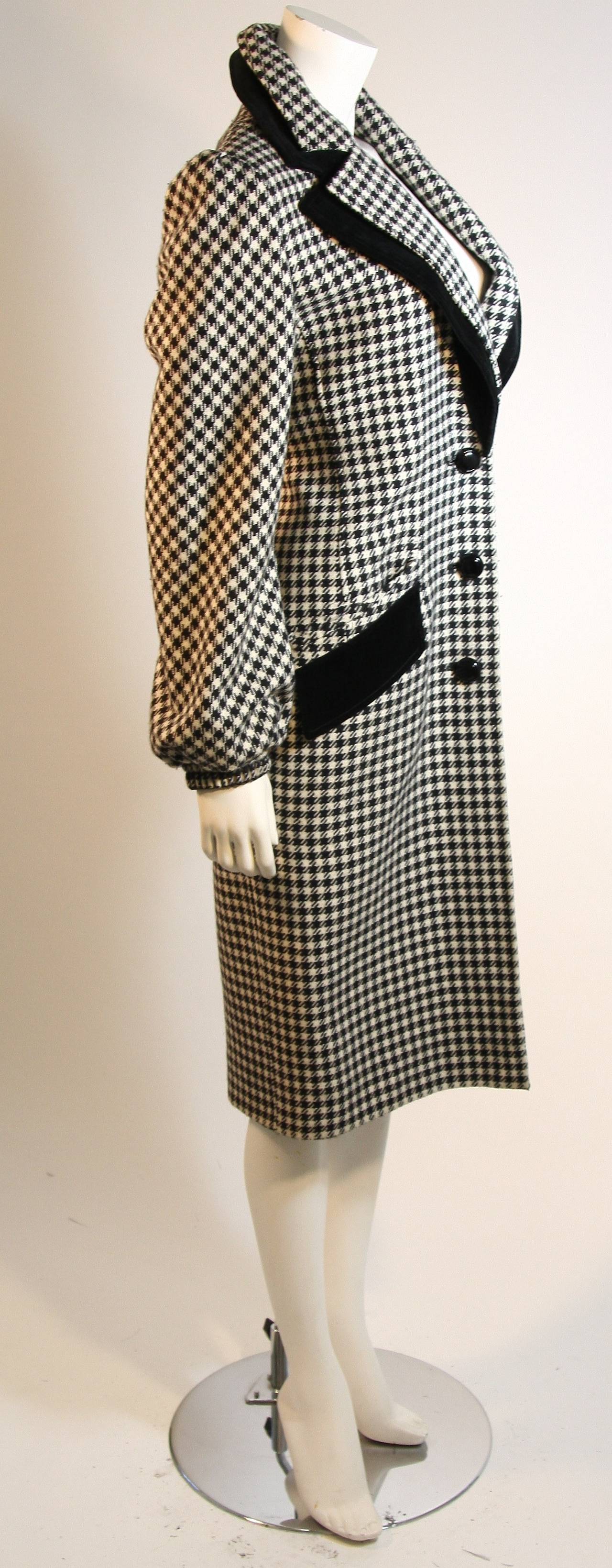 Valentino Houndstooth Coat with Velvet Accents 1