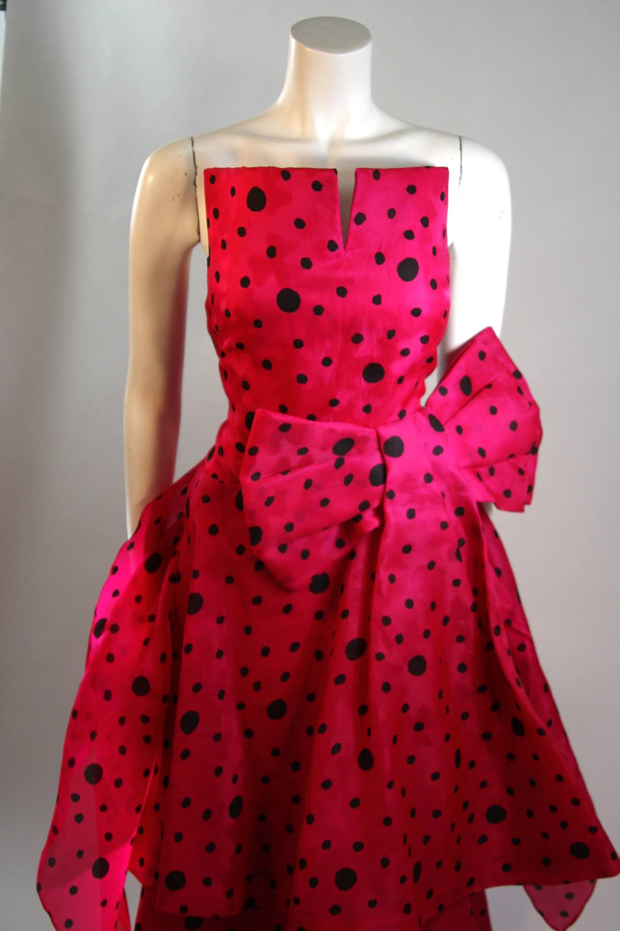 Women's Arnold Scaasi Pink and Black Polka Dot Gown with Shawl