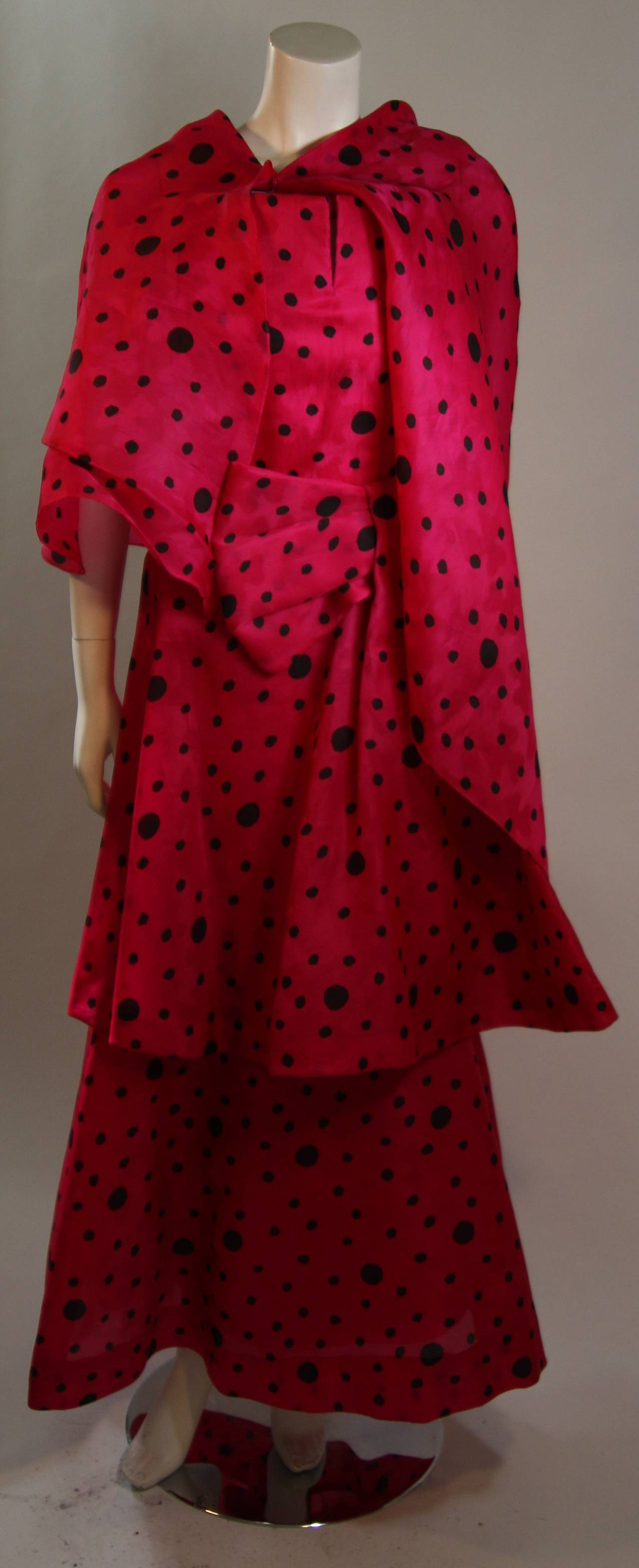 Arnold Scaasi Pink and Black Polka Dot Gown with Shawl 5