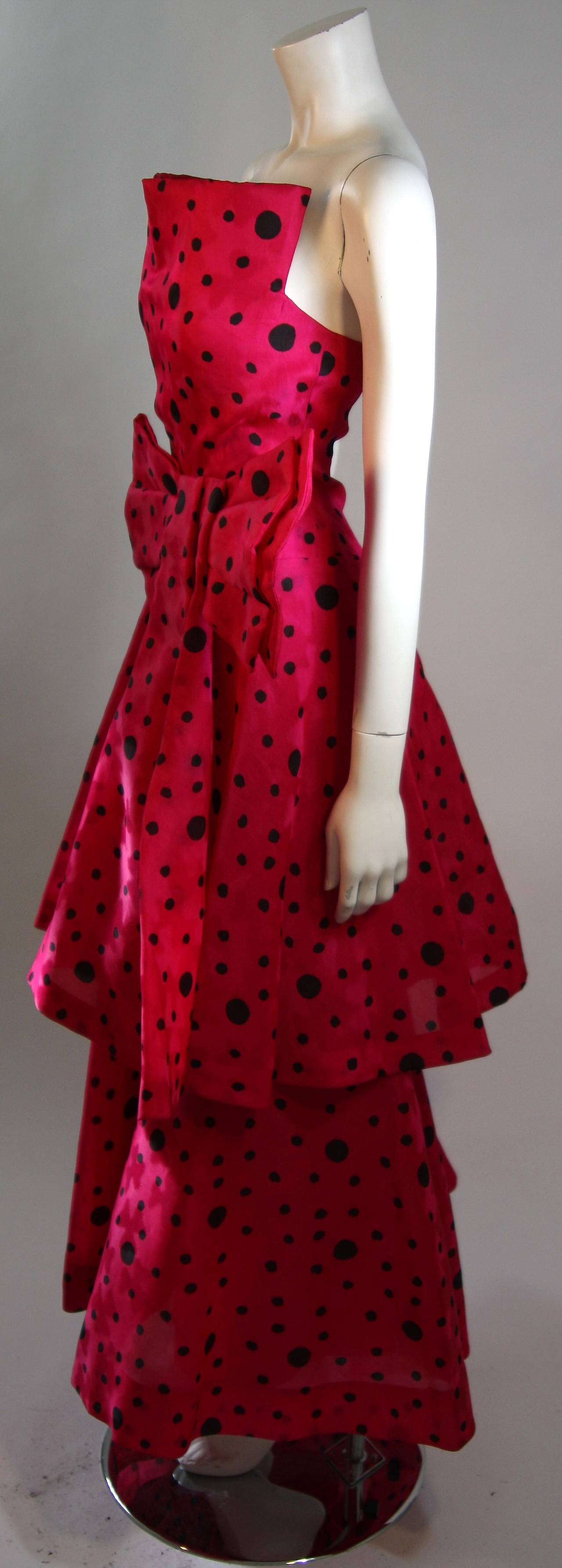 Arnold Scaasi Pink and Black Polka Dot Gown with Shawl 1