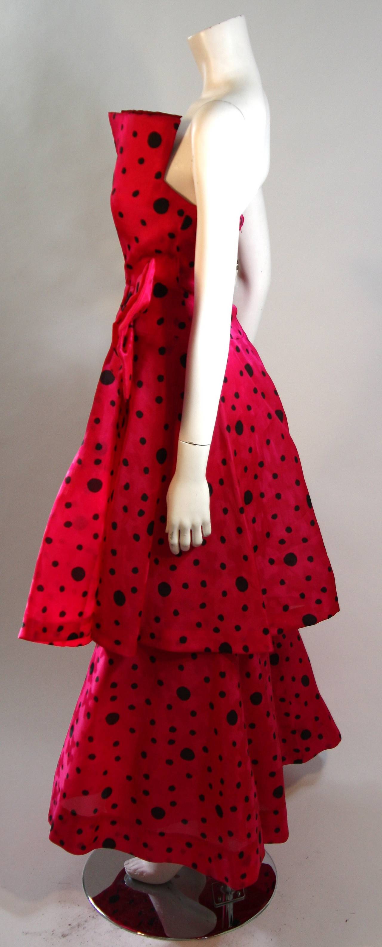 Arnold Scaasi Pink and Black Polka Dot Gown with Shawl 2