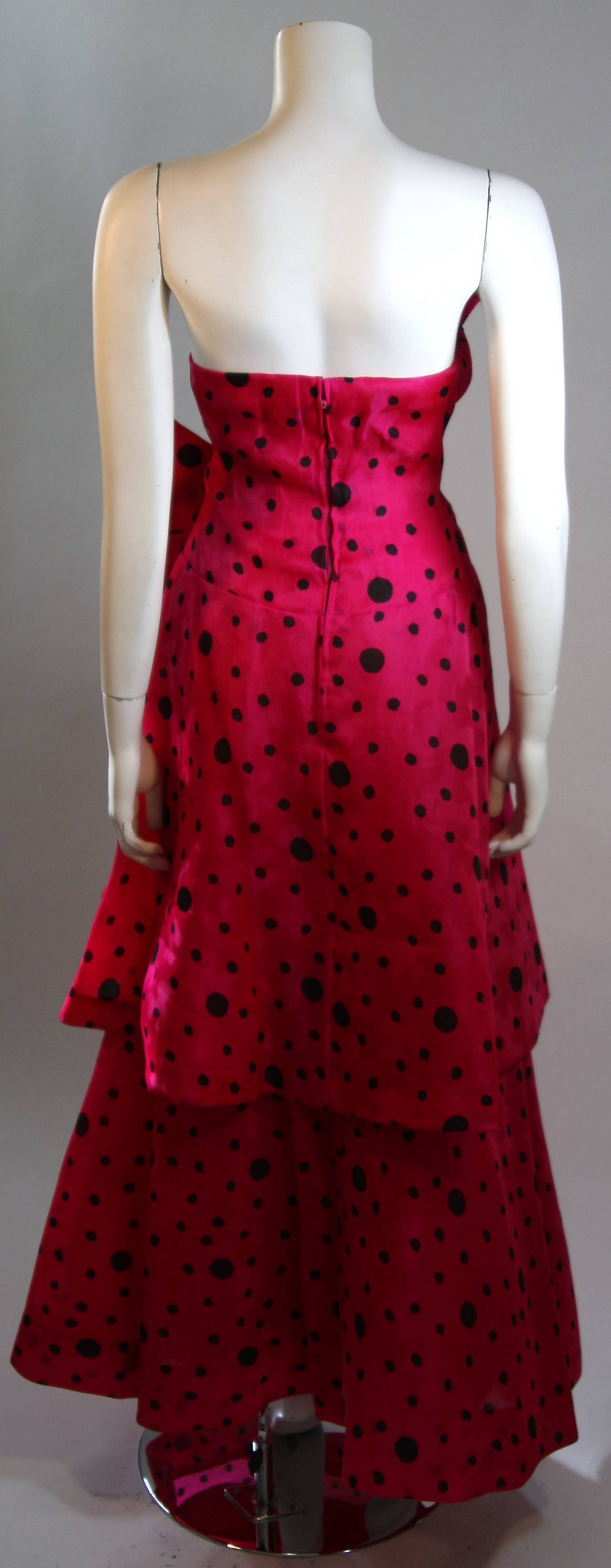 Arnold Scaasi Pink and Black Polka Dot Gown with Shawl 3
