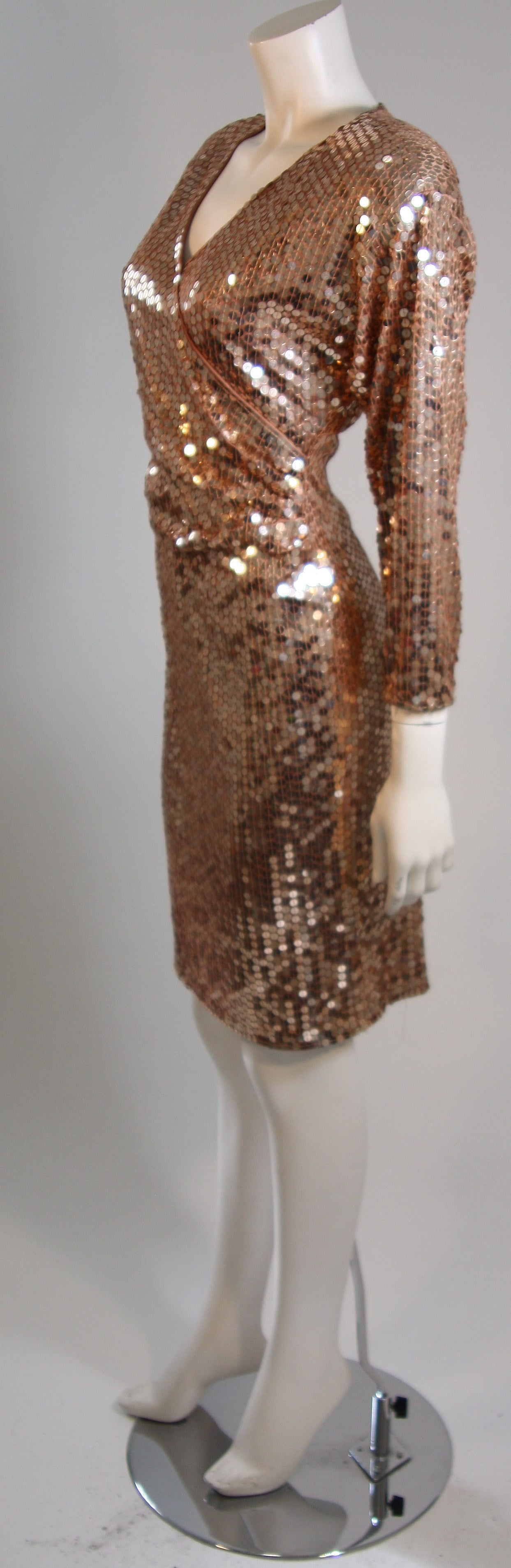 Brown Oleg Cassini Champagne Rose Gold Sequin Cocktail Dress Large