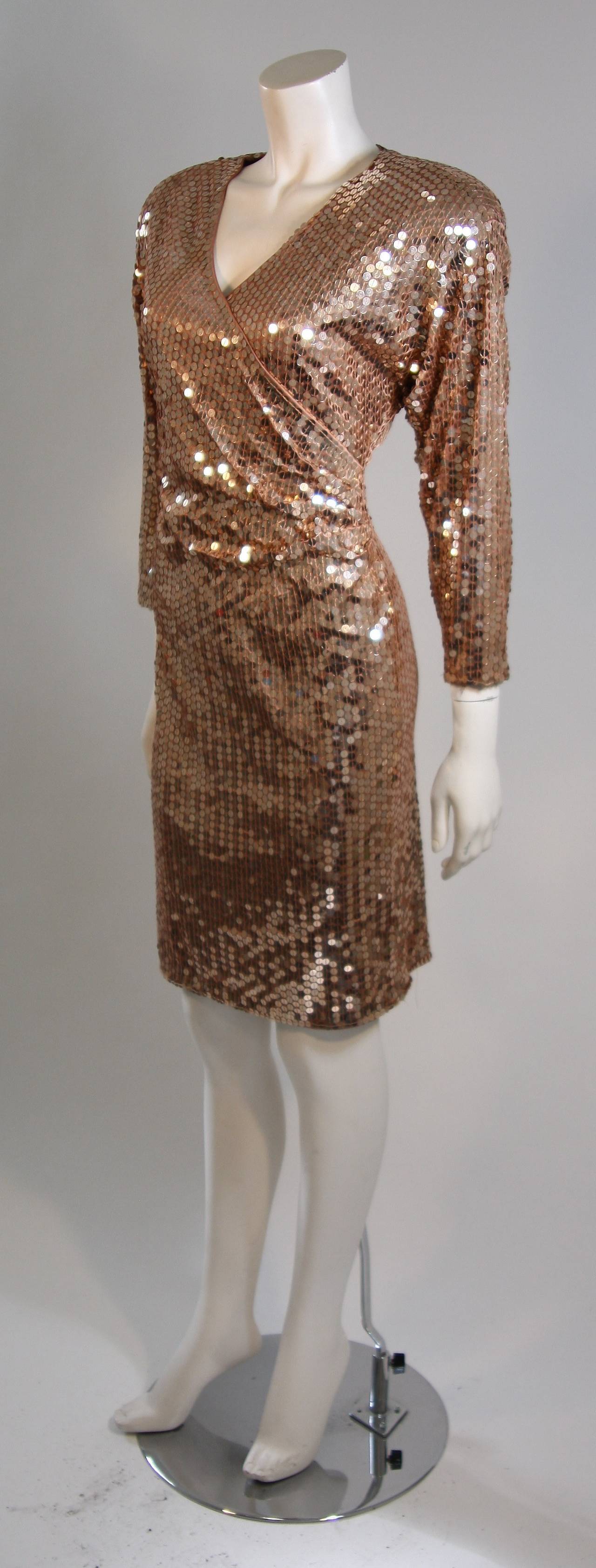 Women's Oleg Cassini Champagne Rose Gold Sequin Cocktail Dress Large