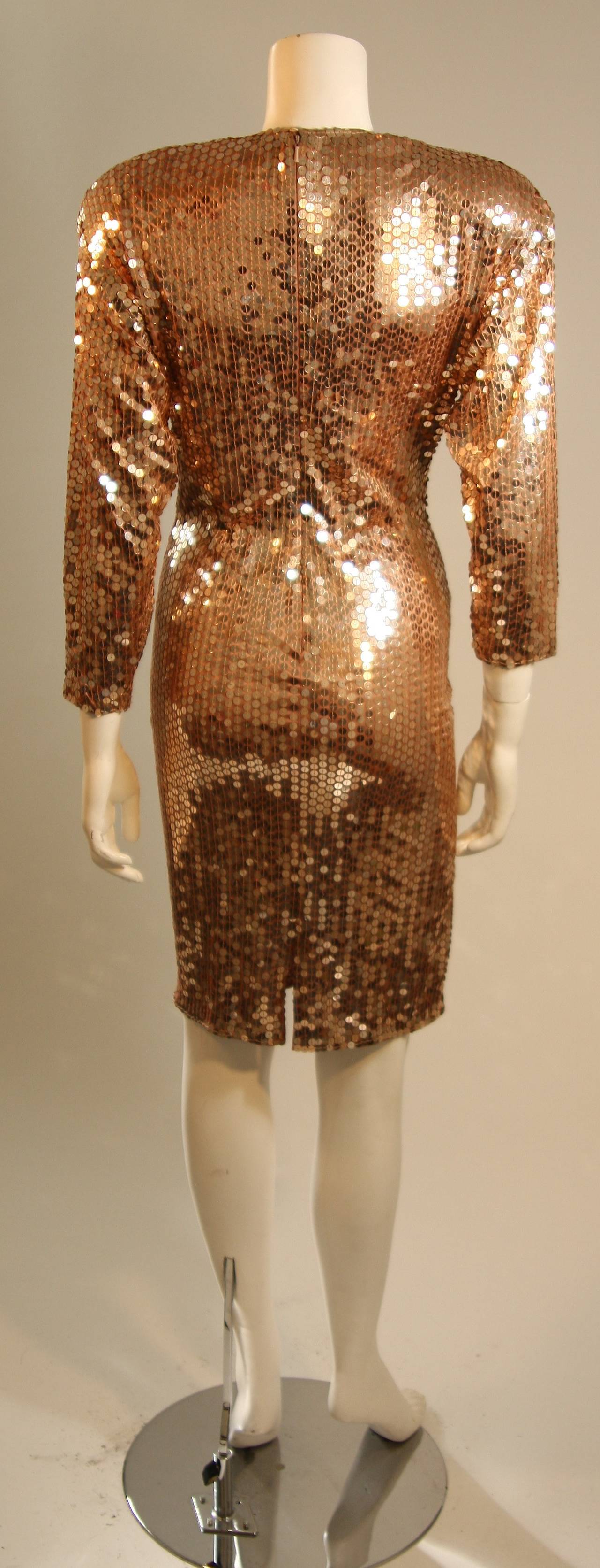 Oleg Cassini Champagne Rose Gold Sequin Cocktail Dress Large 2