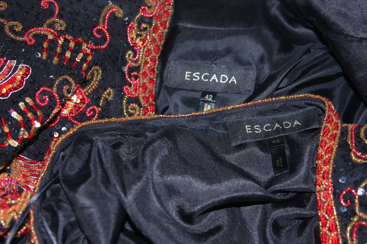 Escada Asian Dragon Sequin Embellished Jacket Skirt Suit Size 42 For Sale 2
