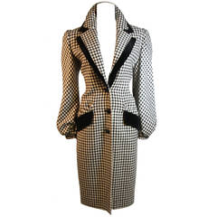 Valentino Houndstooth Coat with Velvet Accents