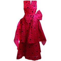 Arnold Scaasi Pink and Black Polka Dot Gown with Shawl
