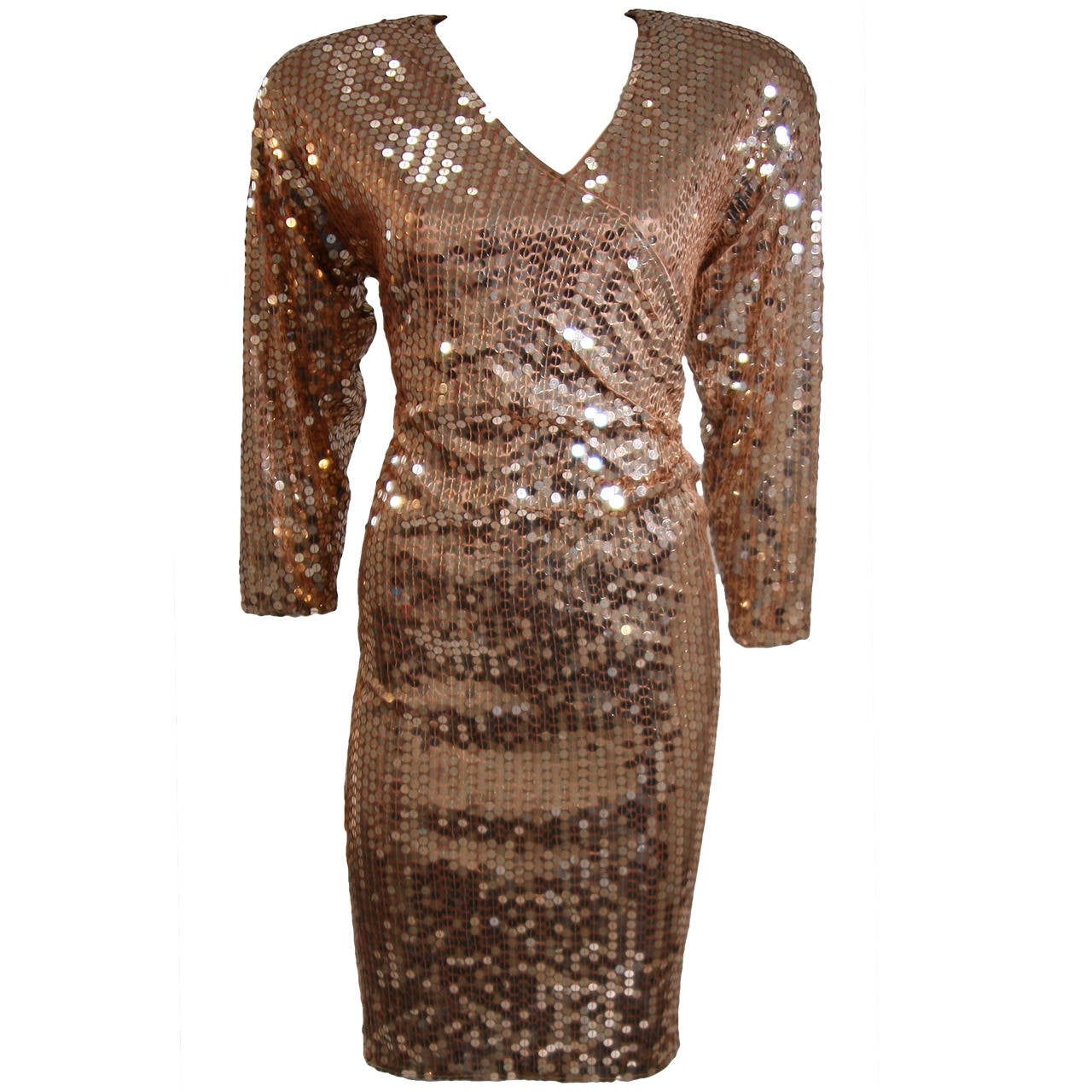 Oleg Cassini Champagne Rose Gold Sequin Cocktail Dress Large