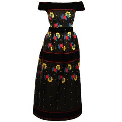 Arnold Scaasi Black Velvet Embroidered Gown with Belt