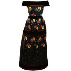 Arnold Scaasi Black Velvet Embroidered Gown with Belt 7