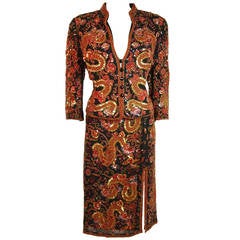 Escada Asian Dragon Sequin Embellished Jacket Skirt Suit Size 42 10