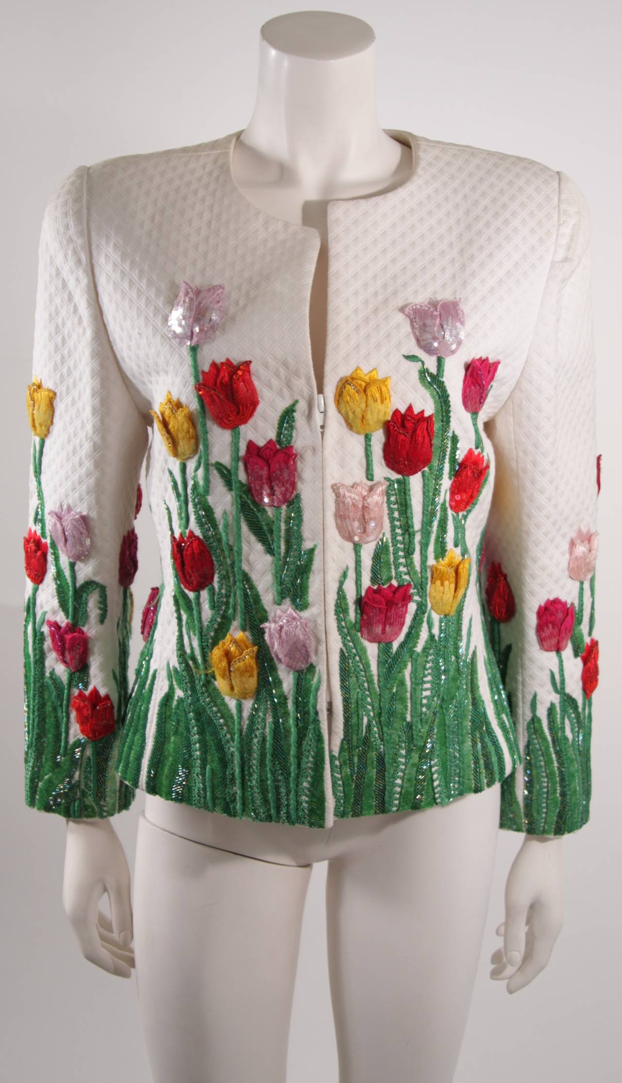 Oscar De La Renta Floral Embellished Suit Size 12 3