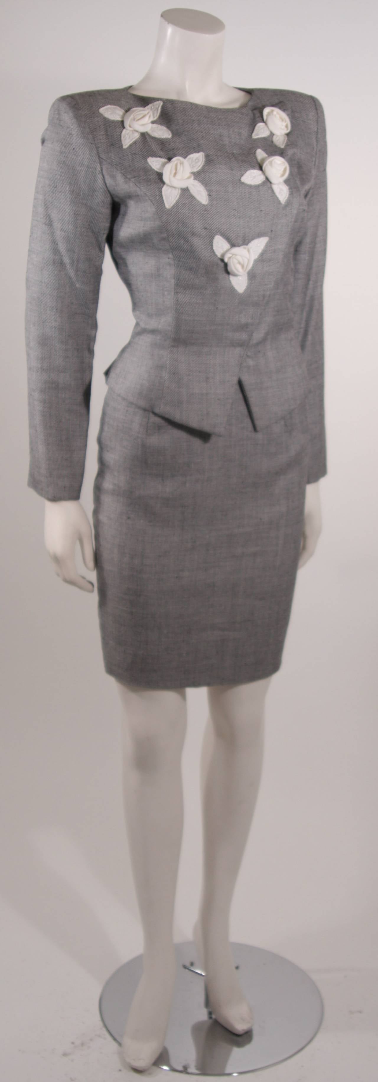 Vicky Tiel Linen and Wool Two Piece Jacket and Skirt Suit In Excellent Condition In Los Angeles, CA