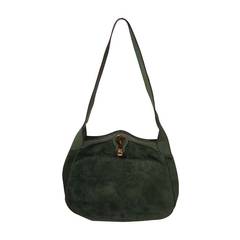 Vintage Gucci Green Suede Hobo with Gold Hardware