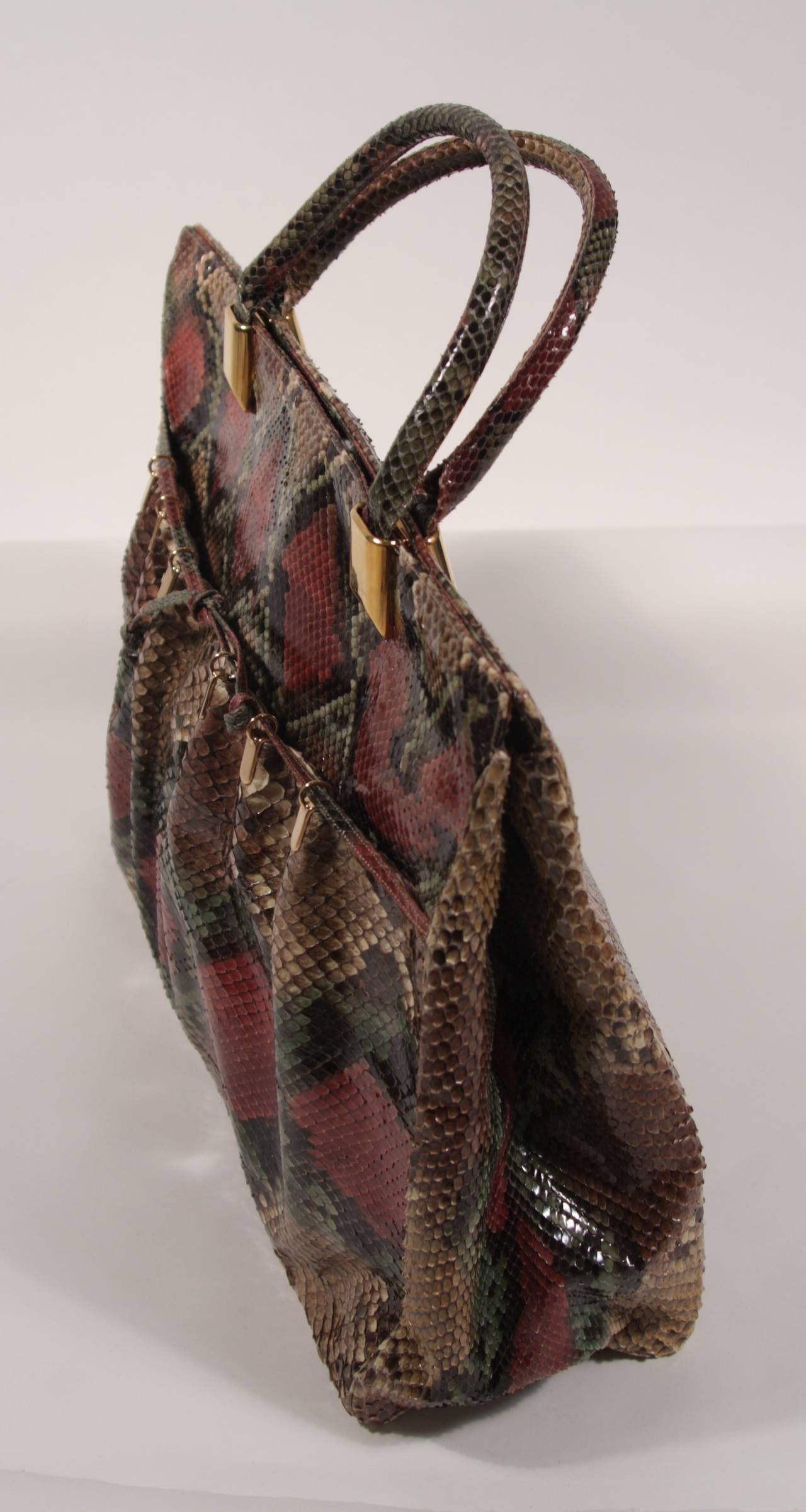 Black Judith Leiber Multi-Colored Pink, Green, Nude XL Snake Skin Tote w mini bag