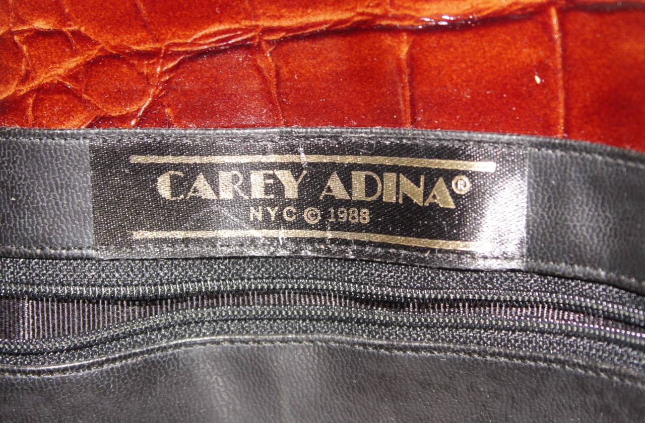 Carey Adina 1988 Extra Large Brown Crocodile Embossed Leather Purse 5