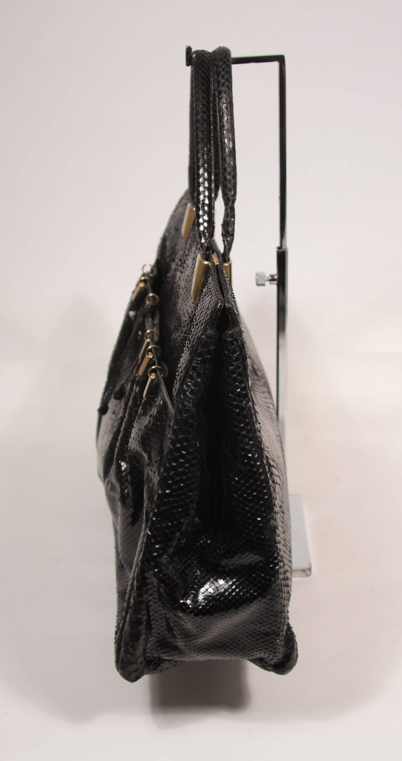 Judith Leiber XL Black Snakeskin Tote with Coin Purse Excellent Condition 2