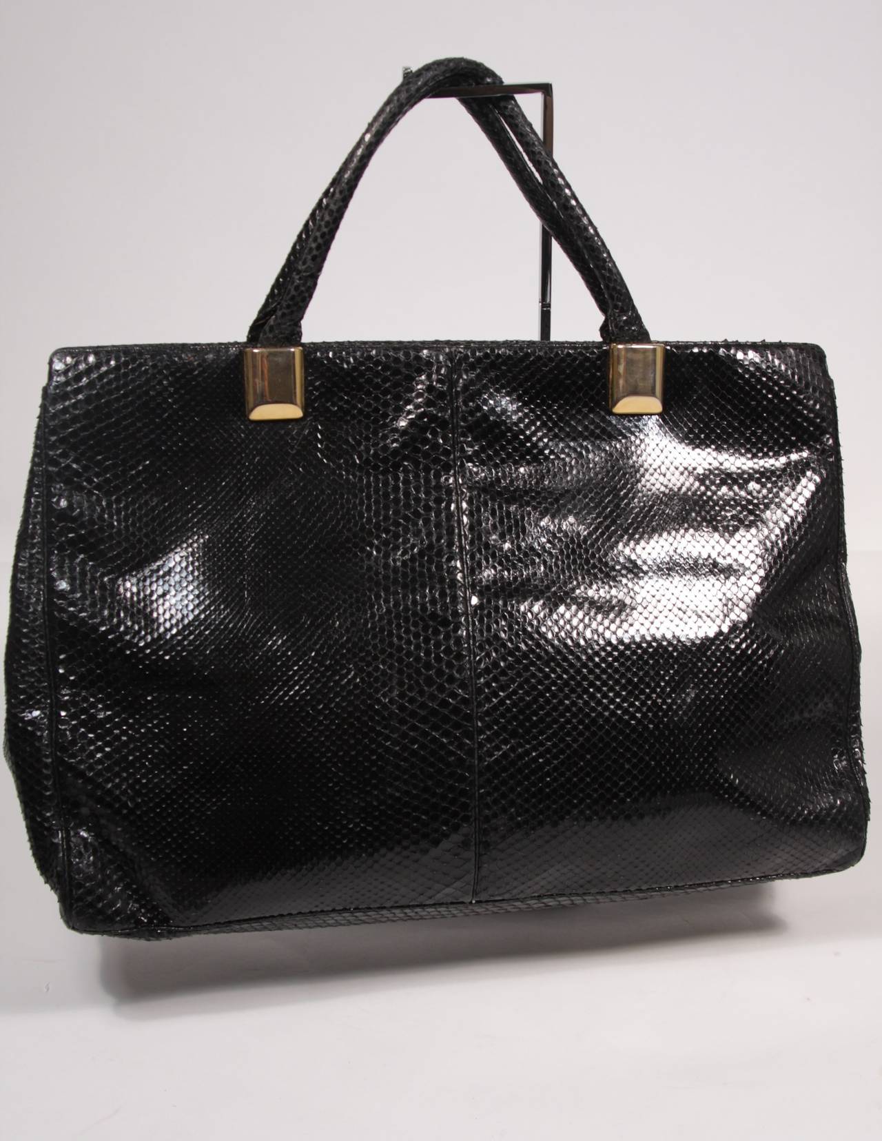 Judith Leiber XL Black Snakeskin Tote with Coin Purse Excellent Condition 3