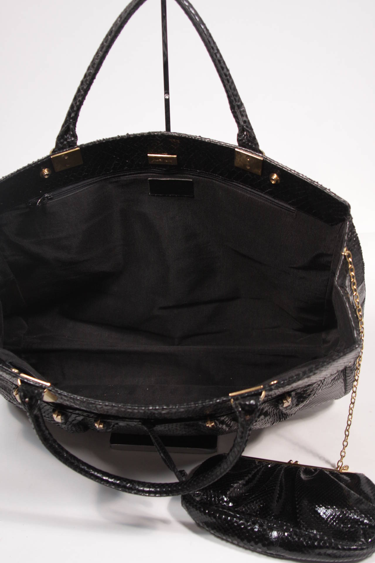 Judith Leiber XL Black Snakeskin Tote with Coin Purse Excellent Condition 5