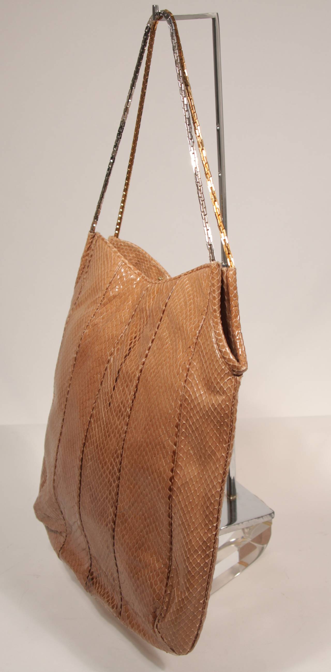 Women's Judith Leiber Nude Snakeskin Hobo with Two Tone Chain NWT