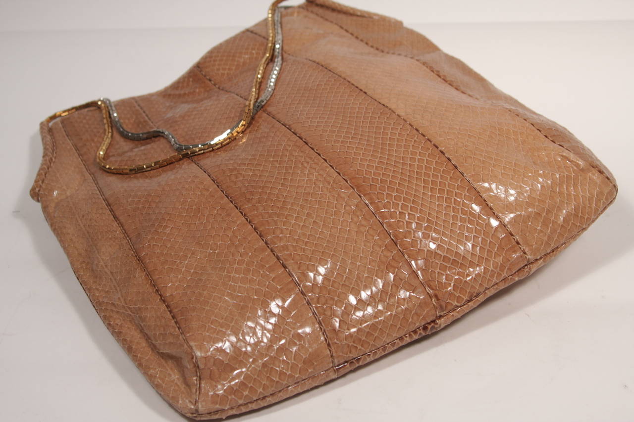 Judith Leiber Nude Snakeskin Hobo with Two Tone Chain NWT 2