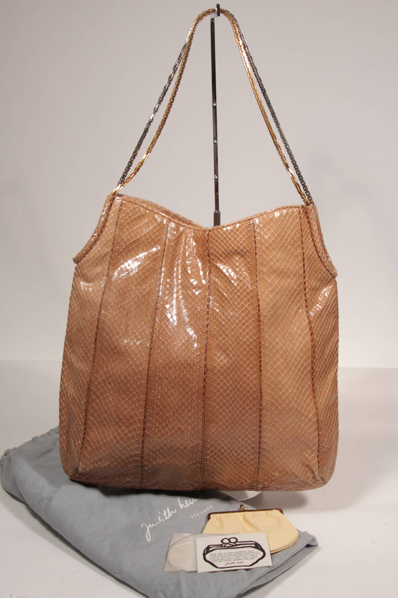 Judith Leiber Nude Snakeskin Hobo with Two Tone Chain NWT 3