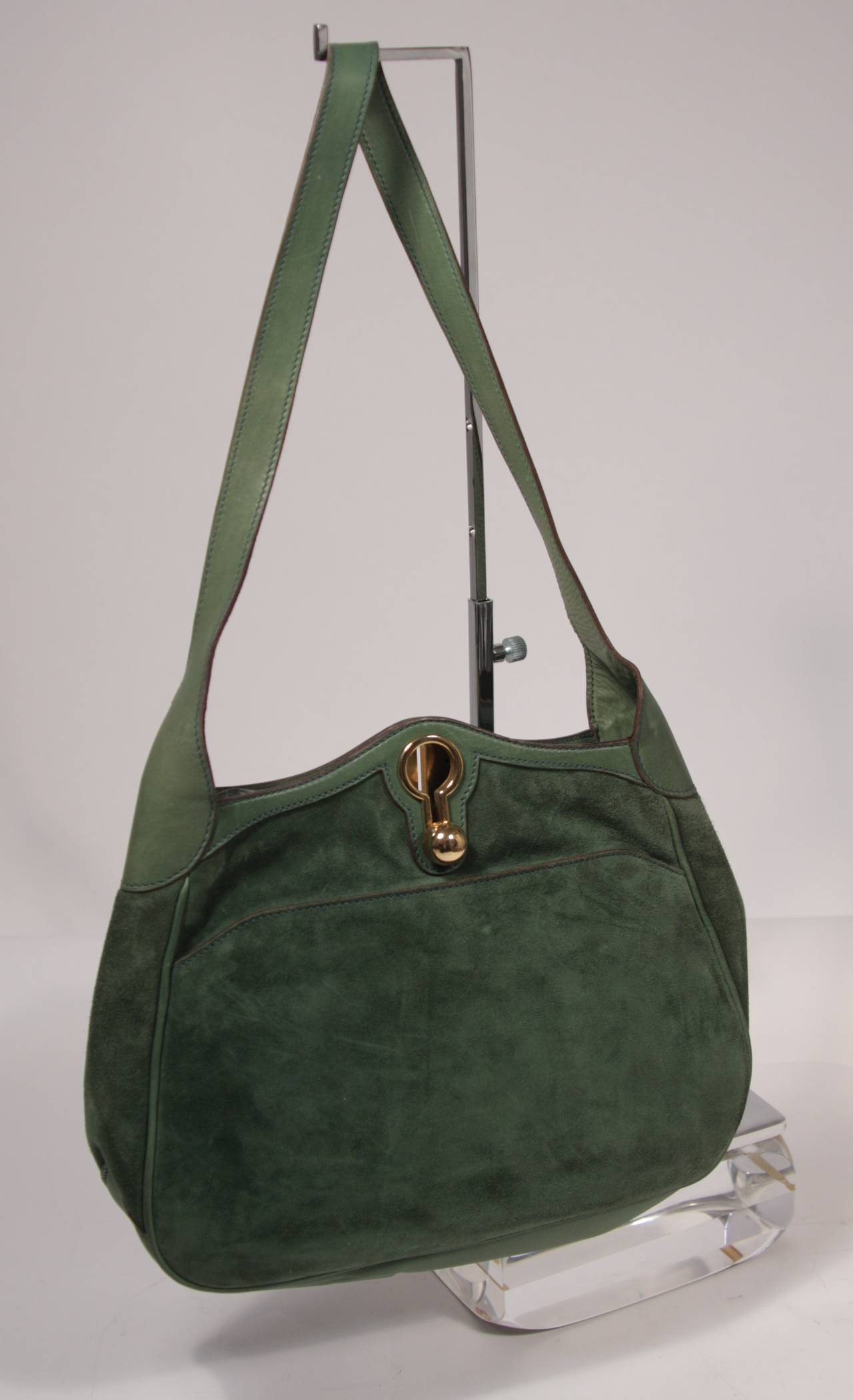 Gucci Green Suede Hobo with Gold Hardware at 1stdibs