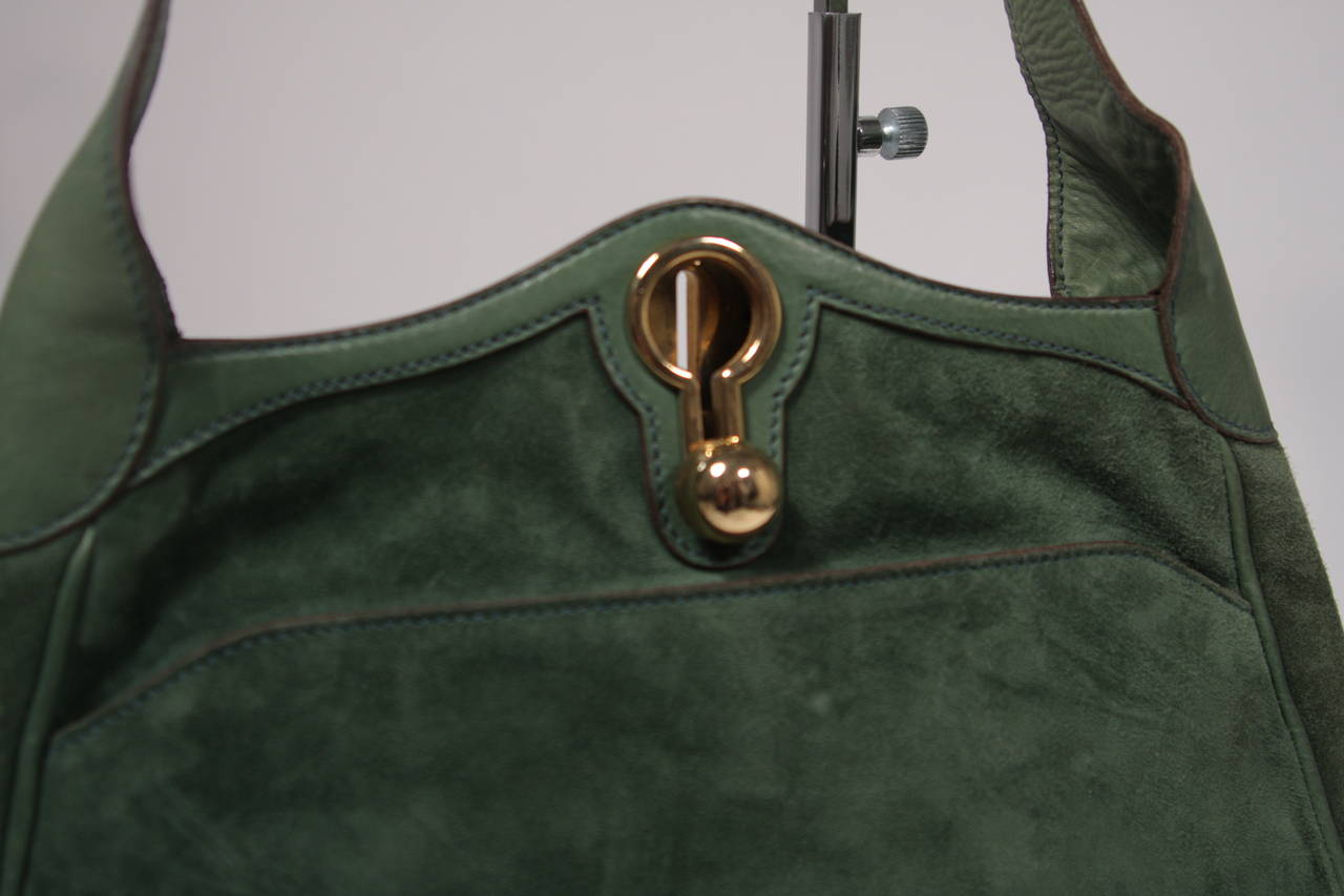 Gucci Green Suede Hobo with Gold Hardware 2