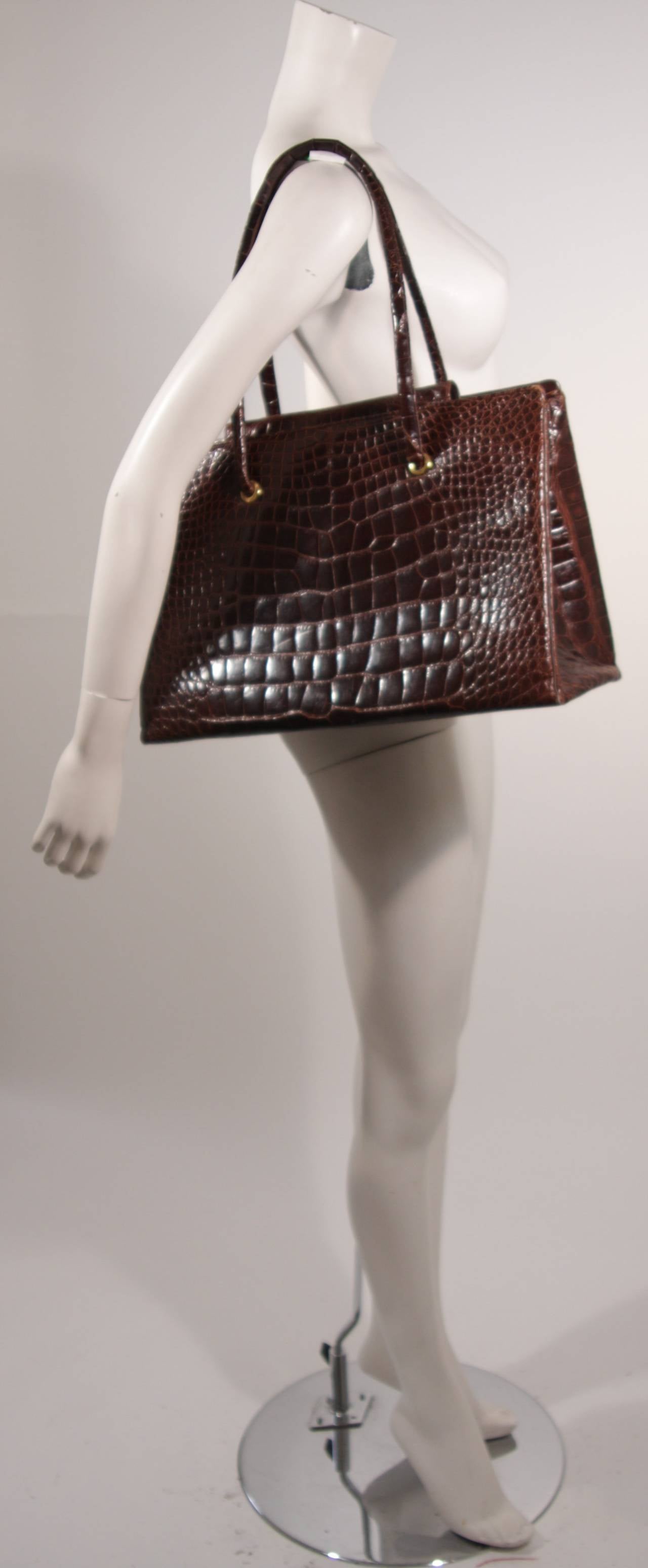 Black Judith Leiber Extra Large Chocolate Crocodile Shoulder Bag with Snap Top